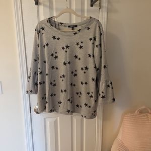 Grey and black sz sweatshirt with ruffled 3/4 sleeves sz large